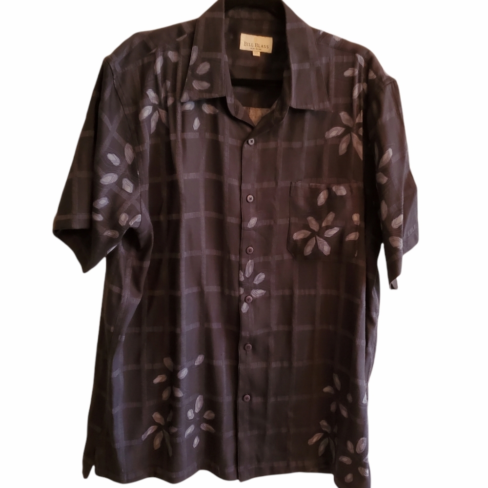 BILL BLASS HAWAIIAN SHIRT NAVY w/FLORAL PRINT M